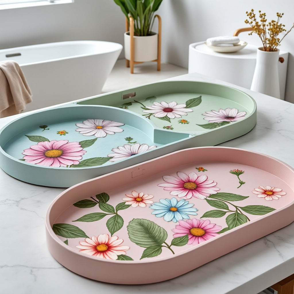Oval concrete eco resin flowers decoupage trays - Florida Soap Candle