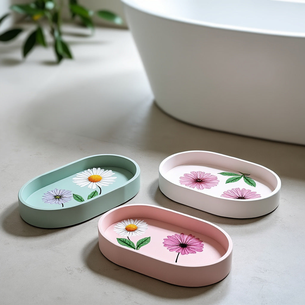 Oval concrete eco resin flowers decoupage trays - Florida Soap Candle