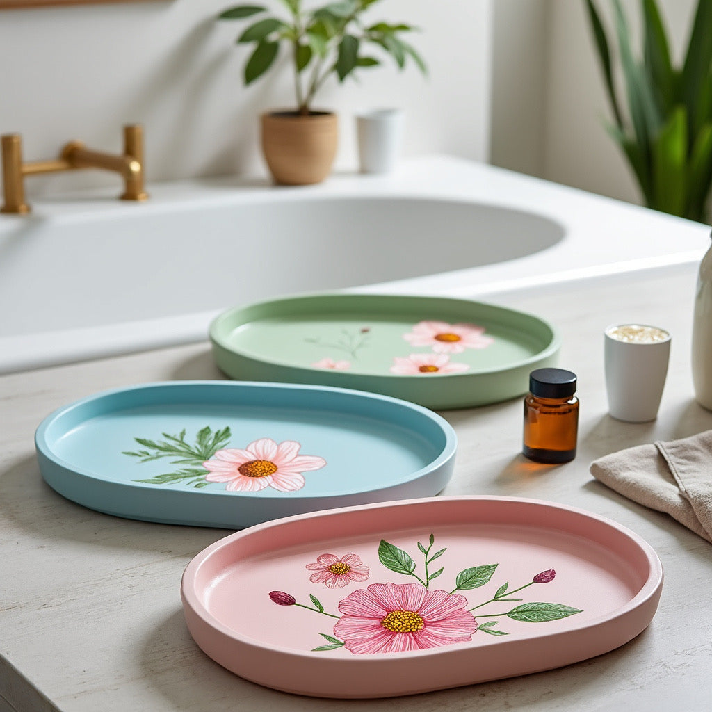 Oval concrete eco resin flowers decoupage trays - Florida Soap Candle