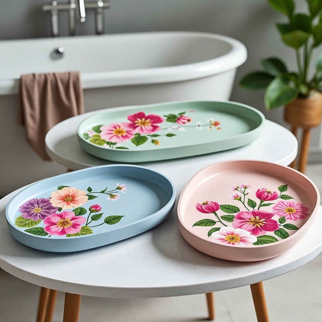 Oval concrete eco resin flowers decoupage trays - Florida Soap Candle