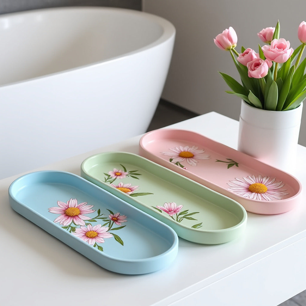 Oval concrete eco resin flowers decoupage trays - Florida Soap Candle