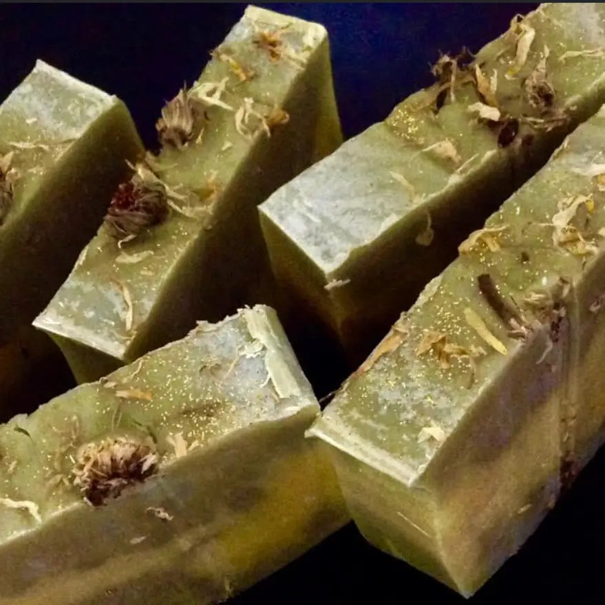 Four Calendula Marigold & cupuaçu Amazon Forest Fruit Organic Soaps/handmade, scented soap bars, moisturizing coconut oil & sustainable palm oil, natural colorants, vegetable oils, essential oil, flower, vegan, homemade, handcrafted - Florida Soap Candle