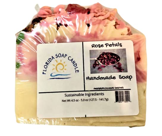 Four Rose Petals Soaps, handmade vegan scented soap bar, homemade in the USA, gluten free & sulfate free, sustainable ingredients, plant based, cruelty free, eco friendly, handcrafted, natural oils - Florida Soap Candle