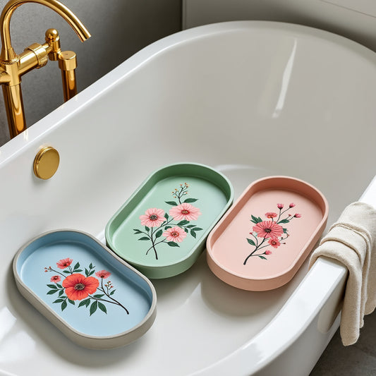 Oval concrete eco resin flowers decoupage trays - Florida Soap Candle
