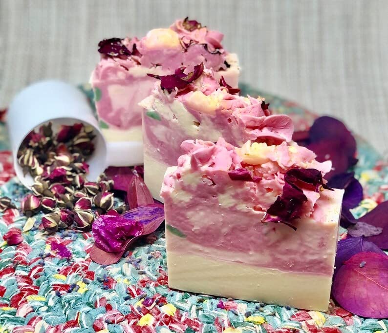 Four Rose Petals Soaps, handmade vegan scented soap bar, homemade in the USA, gluten free & sulfate free, sustainable ingredients, plant based, cruelty free, eco friendly, handcrafted, natural oils - Florida Soap Candle