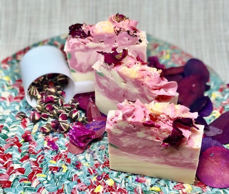Four Rose Petals Soaps, handmade vegan scented soap bar, homemade in the USA, gluten free & sulfate free, sustainable ingredients, plant based, cruelty free, eco friendly, handcrafted, natural oils - Florida Soap Candle