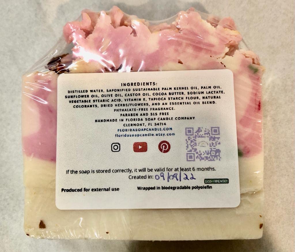 Four Rose Petals Soaps, handmade vegan scented soap bar, homemade in the USA, gluten free & sulfate free, sustainable ingredients, plant based, cruelty free, eco friendly, handcrafted, natural oils - Florida Soap Candle