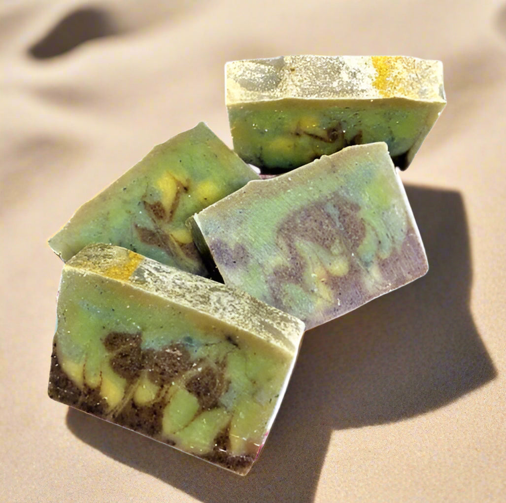 Four Green Clay and Hibiscus Vegan Soaps/Bath, local,bar soap, gentle soap, artisan soap, homemade soap, handcrafted soap, gift, wedding, natural, gourgeous, creamy lather, bubbly - Florida Soap Candle