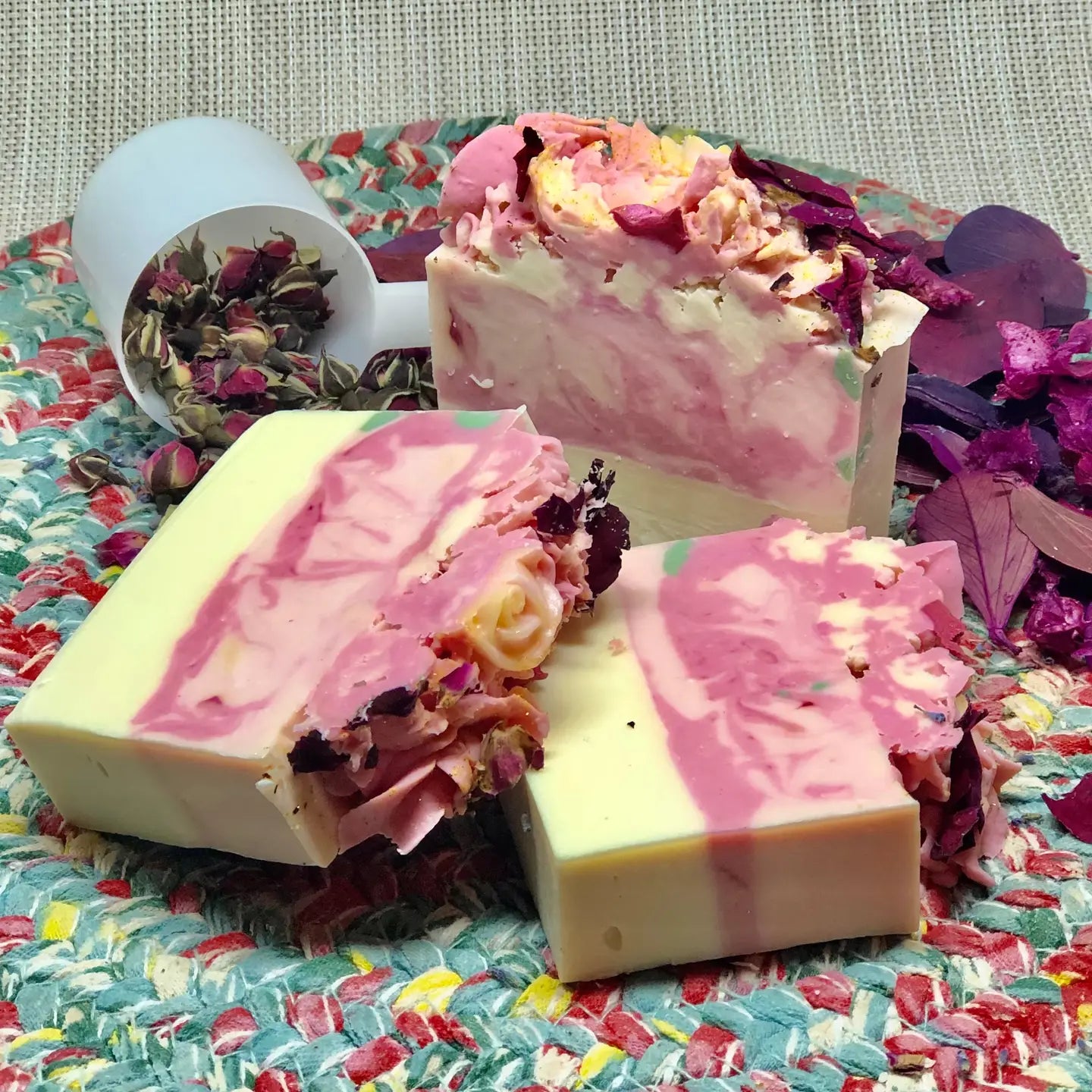 Four Rose Petals Soaps, handmade vegan scented soap bar, homemade in the USA, gluten free & sulfate free, sustainable ingredients, plant based, cruelty free, eco friendly, handcrafted, natural oils - Florida Soap Candle