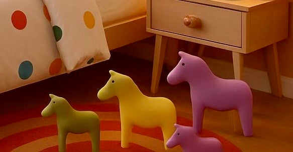 Three concrete eco resin horses/ponies shaped big, medium and small