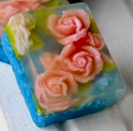 Flowers bar soap handmade glycerin melt and pour vegan gluten free cruelty free crystal clear sls free weddings party parties luxurious