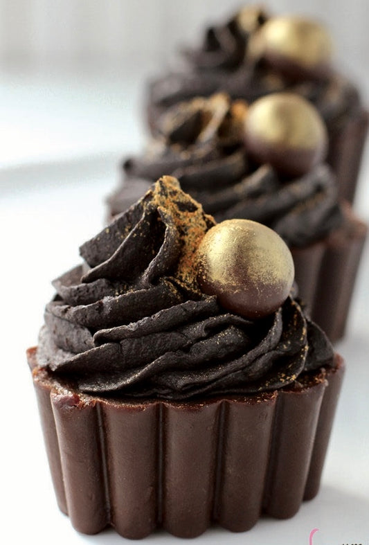 Golden Chocolate Mousse Cupcake cold process vegan natural gourmet food-like
